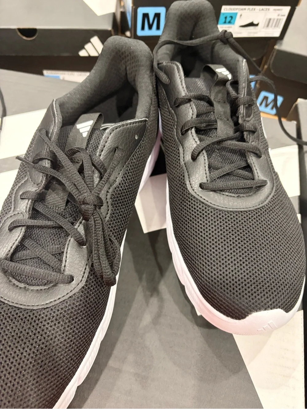 adidas men  Black Athletic Mesh Sneakers with White Stripes new with tag